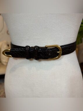 Paul Frederick Black Embossed Leather Belt Large Brass Buckle Classic Western